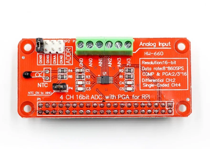 16 бит I2C ADS1115 модуль ADC 4 канальный для Raspberry Pi 3/2 Модель B/B + коннектор|Соединители| |
