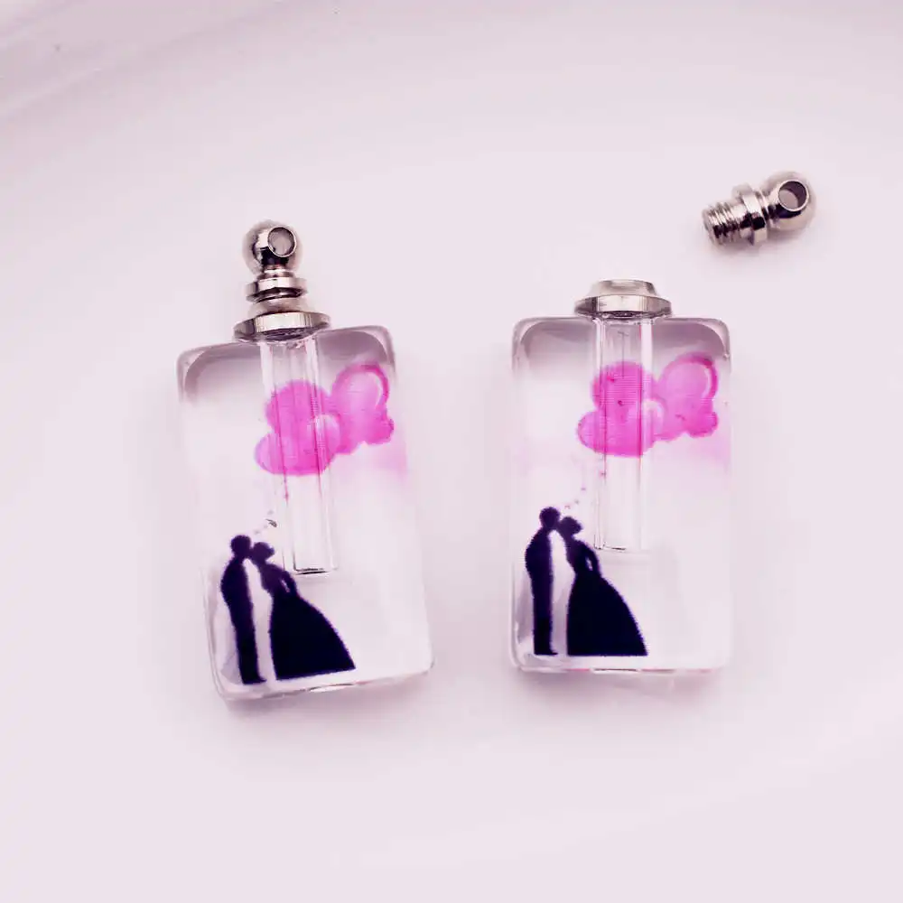 wedding Rectangle 10 шт./лот Свадебные ЛЮБОВЬ Стекло Хрустальные Флаконы подвеска в виде бутылочки парфюма рисовое Искусство DIY подарок Подвески кулон браслет кулон - Окраска металла: wedding Rectangle