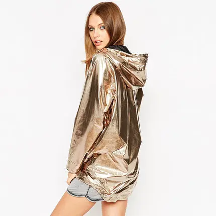 2017 новый стиль осень весна женская куртка Металл Золотой цвет панк куртки