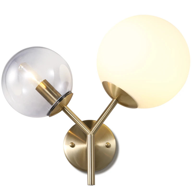 

Glass Ball Wall Lamp LED Fashion Iron Modern Wall Light Fixture Creative Double Heads Sconce Bedroom Stairway Lighting