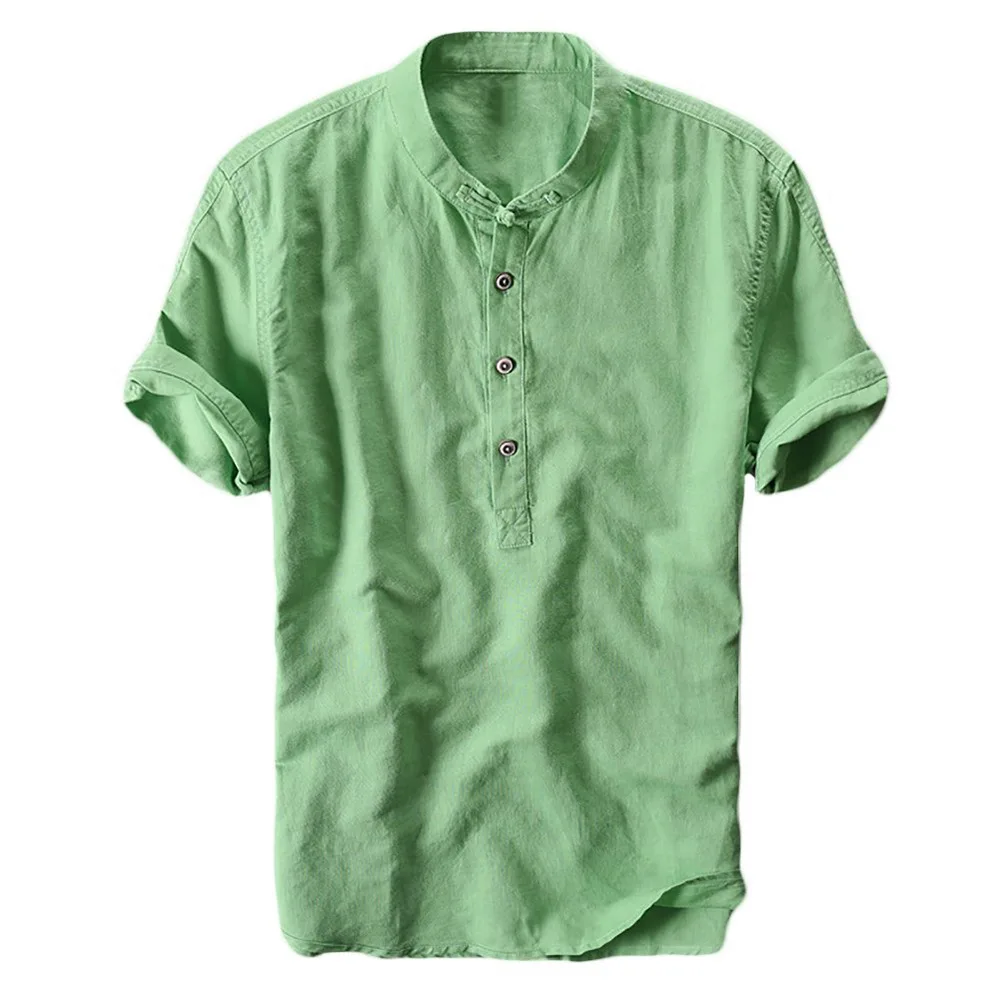 2019 High Quality Men's Linen Short Sleeve Shirt Breathes Solid Soft Shirts Loose shirts | Мужская одежда