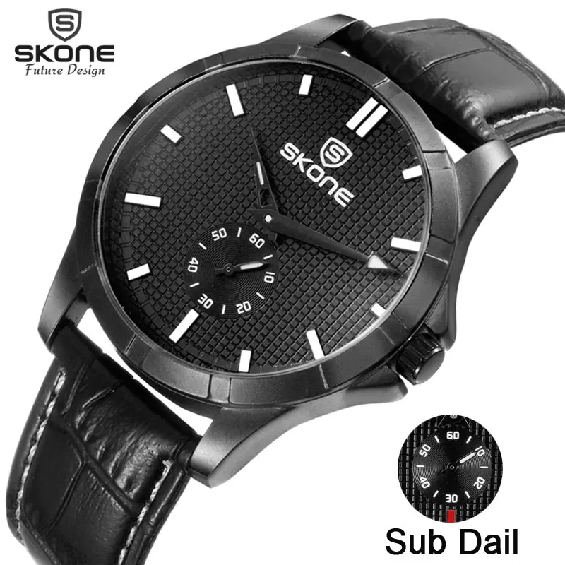 2019 Горячие настоящие маленькие второй Sub циферблат SKONE Брендовые Часы для мужчин