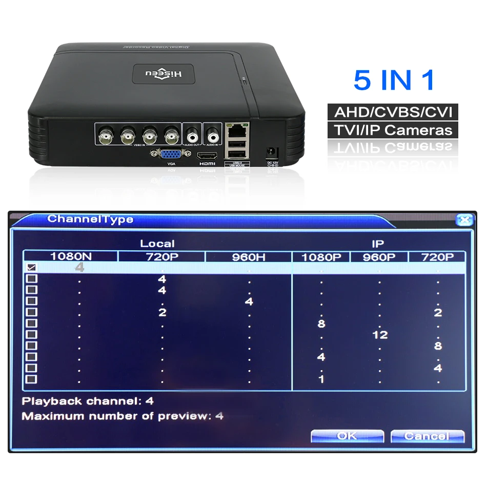 Hiseeu 4CH 1080N AHD DVR комплект видеонаблюдения Системы 2 шт. 720 P 1080 Купол Инфракрасная