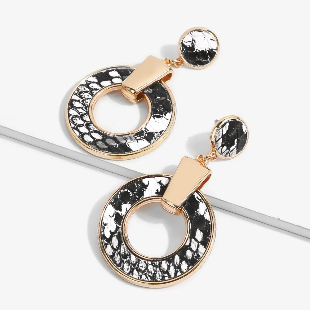 E056.women earrings.Leather earrings fashion large circle alloy | Dangle Earrings