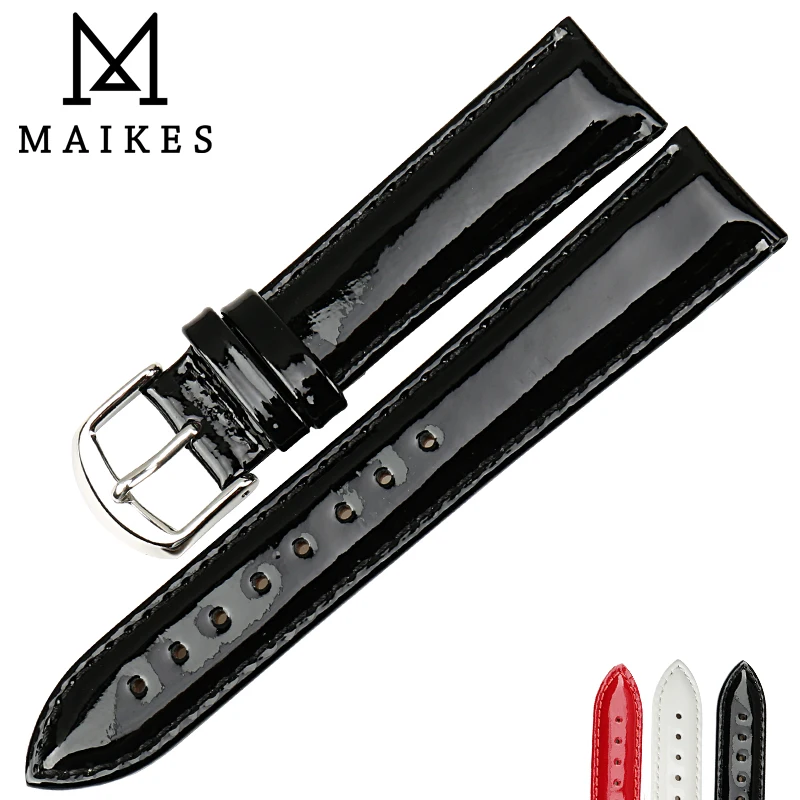 

MAIKES Fashion Black Patent Leather Genuine Leather Watch Strap Watch Band 12MM 14MM 16MM 18MM 20MM Watch Bracelet Accessories