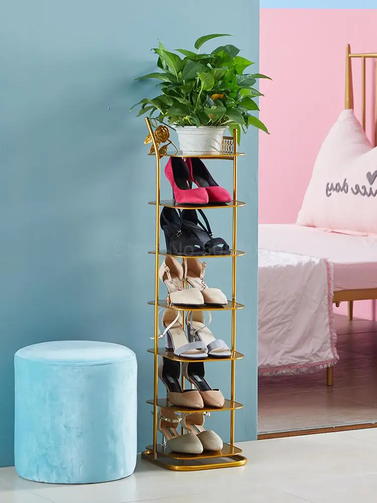Золотая полка для обуви в скандинавском стиле, пылезащитный металлический многослойный компактный простой домашний экономичный шкаф для обуви