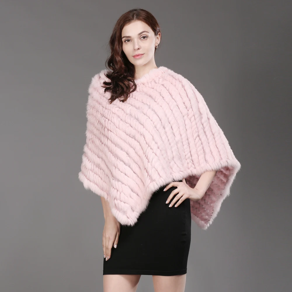Женский вязаный шарф-пончо из натурального кроличьего меха осенне-зимний шарф 100%