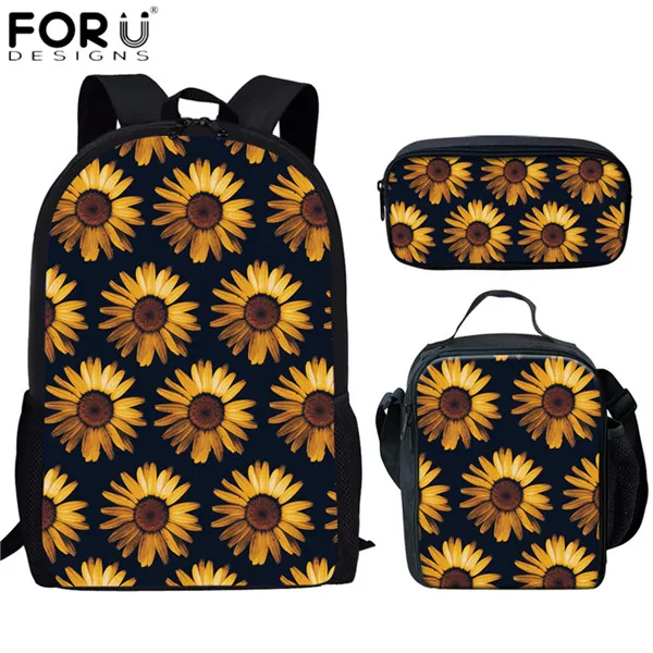 FORUDESIGNS/You are my Sunshine дизайн школьные сумки с принтом в виде подсолнухов 3 шт./компл. школьные сумки для детей девочки книжная сумка для отдыха сумки - Цвет: HXA609CGK