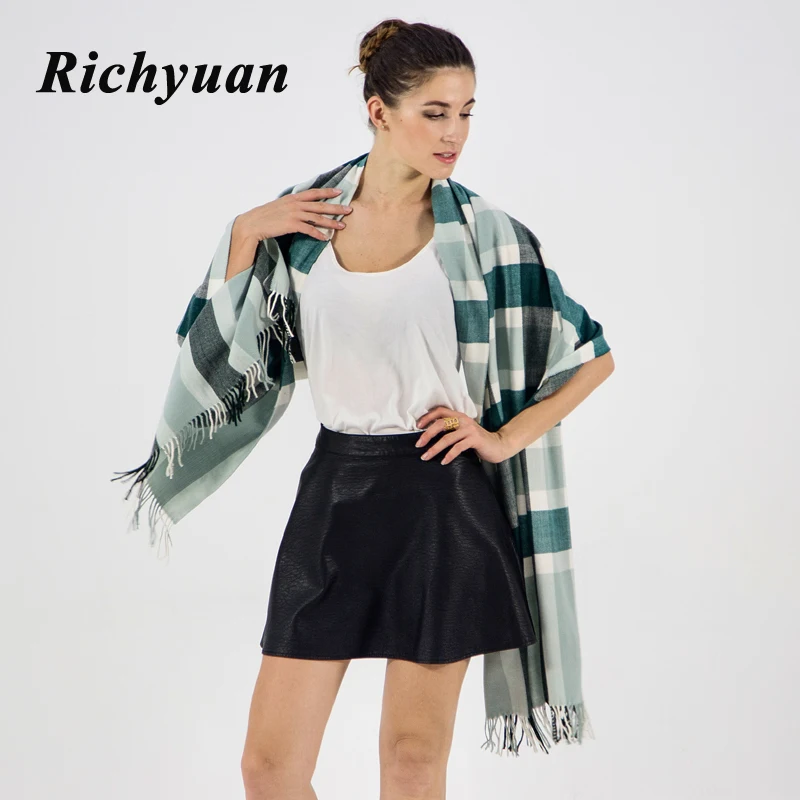 Richyuan 2017 Новый Зимний шарф для женщин шерстяной женский клетчатый одеяло Базовая