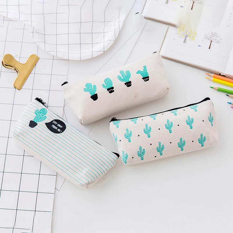 Kawaii Dog Brief Style Green Cactus Pencil Bag Cartoon Pencil Case Stationery Gift Storage Organizer Case School Supply