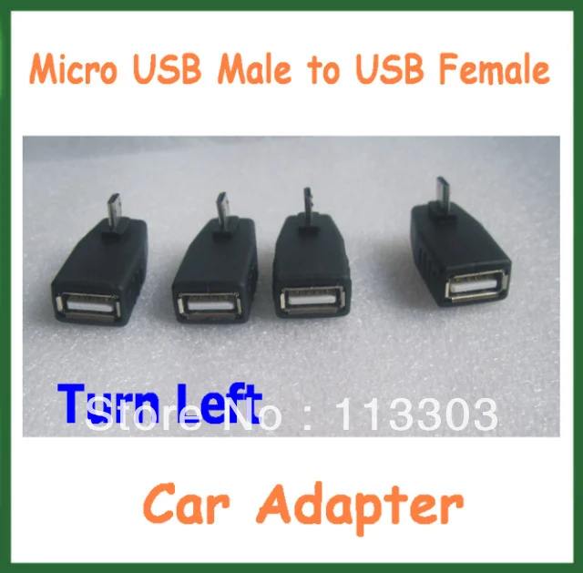 100pcs Car Adapter Micro USB Male to USB Female Connector Adapter Turn Left USB Converter MP3 USB OTG Host Free Shipping