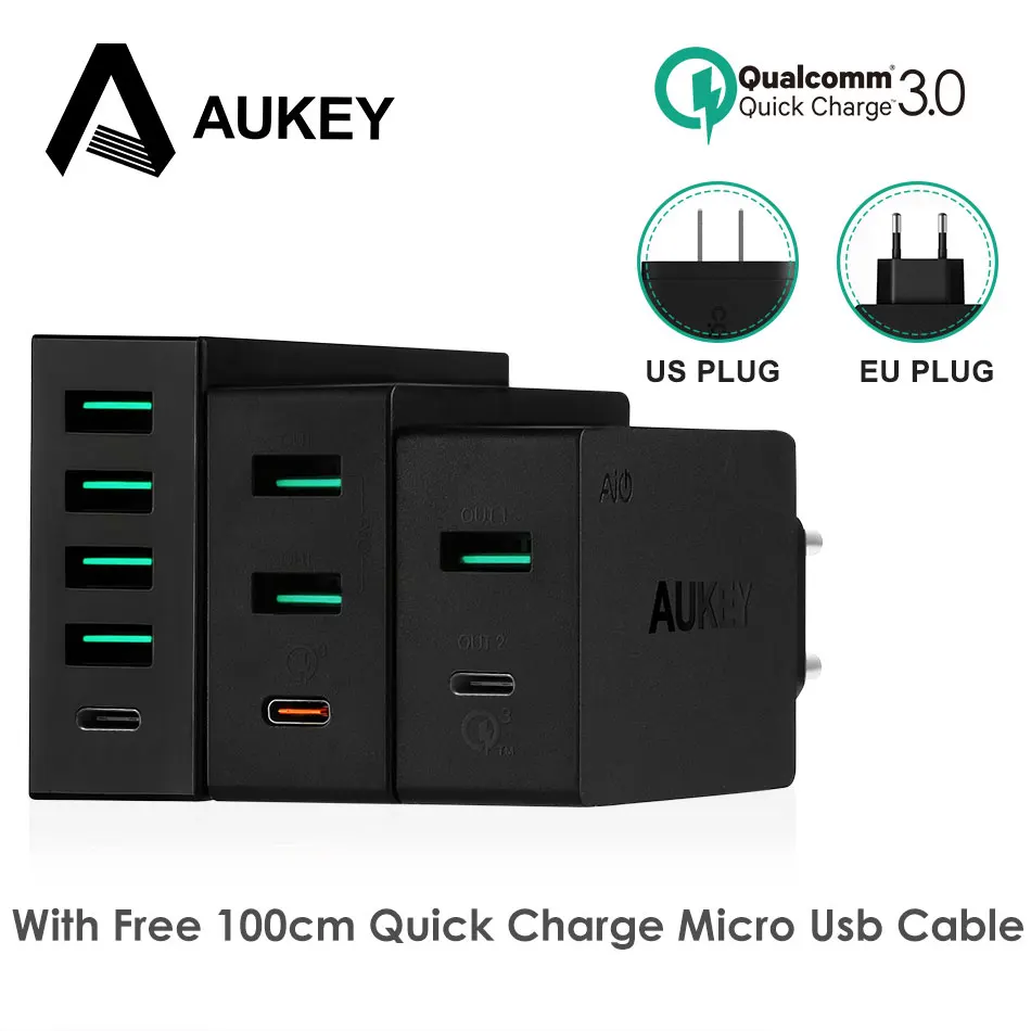 Aukey мобильного телефона Зарядное устройство Тип c Quick Charge 3.0 USB рабочего зарядки