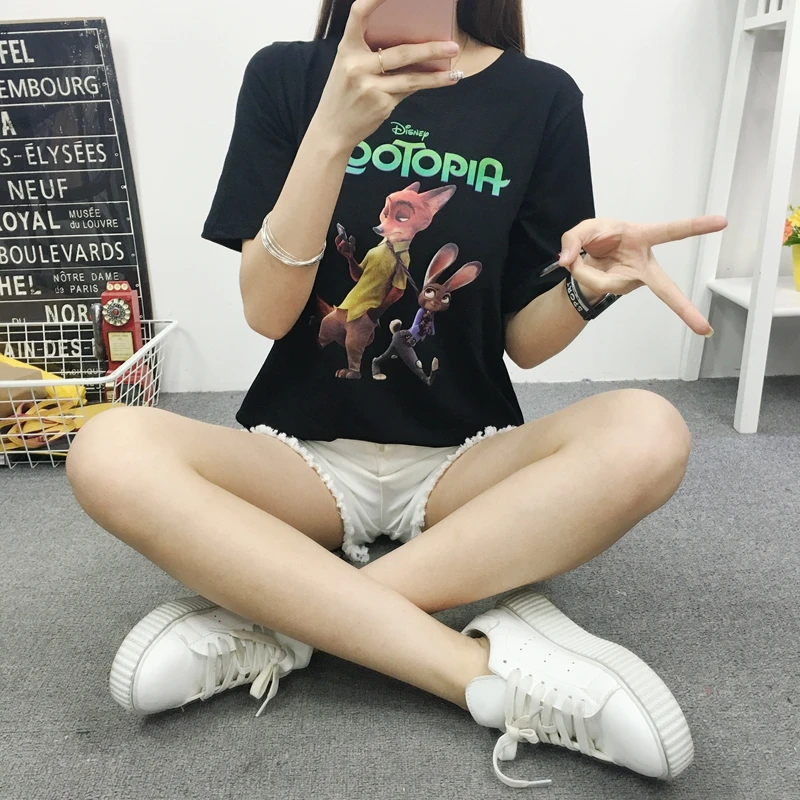 2016 Новый Мультфильм Милые Женщины Печати Летние Тройники Прекрасный Животных