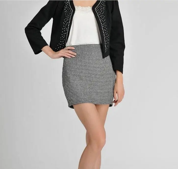 

2021 Women Spring Autumn High Waist Plaid Skirt Plus Size A-Line Skirt Female Woolen Mini Skirt Skirts Women J373