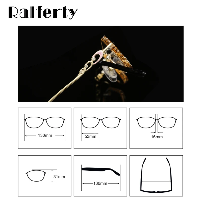 Ralferty высокое качество роскошные Для женщин оправы для чтения очки для зрения Золотой Кристалл градусов очки аксессуары для очков A110-2