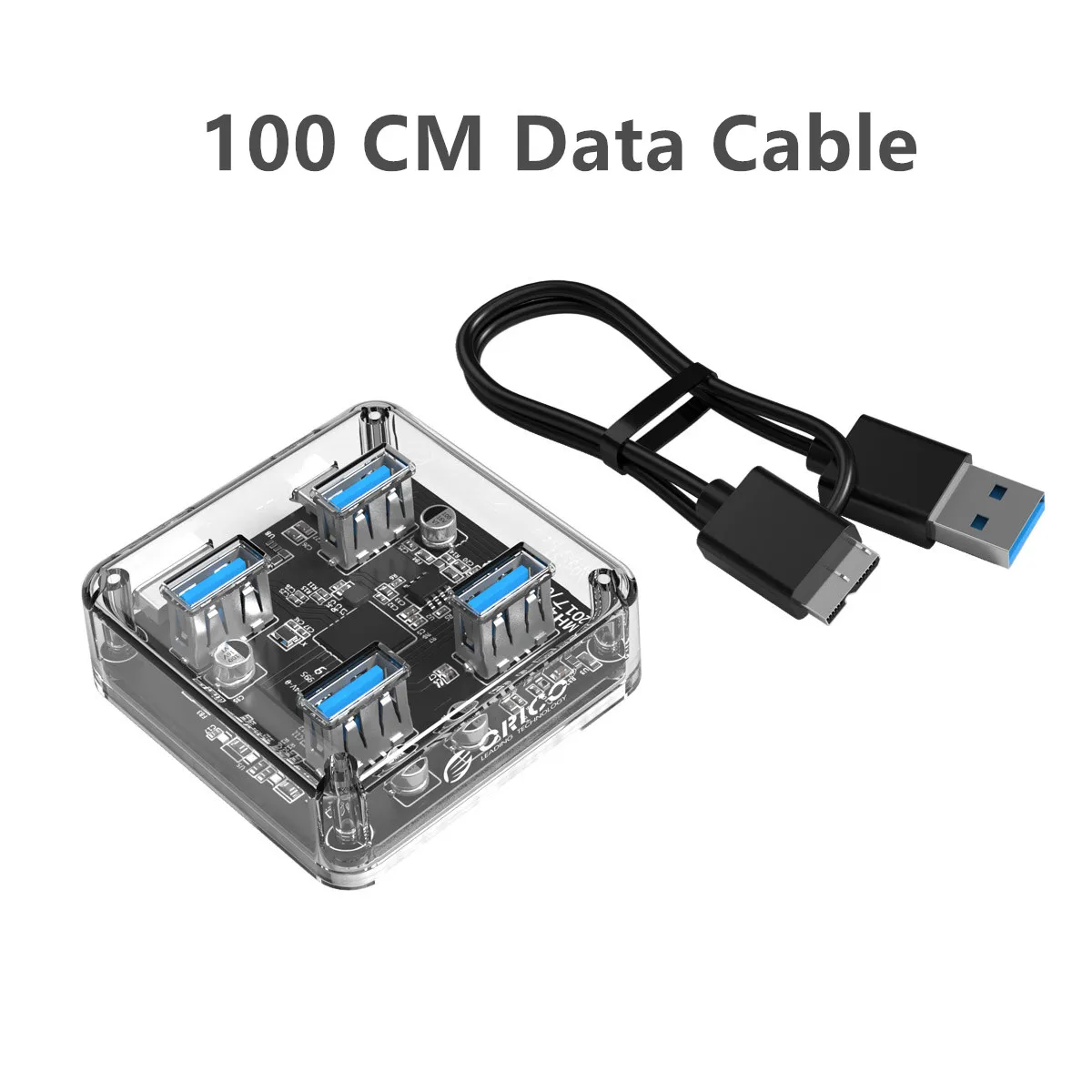 ORICO прозрачный usb-хаб 4 порта USB3.0 адаптер сплиттер поддержка внешний блок питания Micro USB для настольных ноутбуков Аксессуары - Цвет: 100 CM Cable