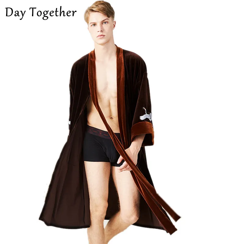 Мужская зимняя бархатная теплая банная одежда женское кимоно с длинным рукавом