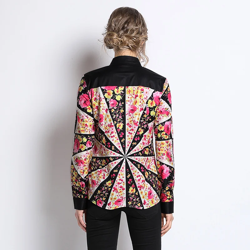 Модные женские туфли рубашки для мальчиков лоскутное печати Тонкий блузка с