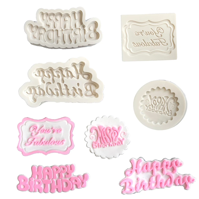 

'Happy Birthday'Alphabet Fondant Cake Silicone Mold Chocolate Candy Molds Cookies Biscuits Mould DIY Baking Cake Decoration Tool