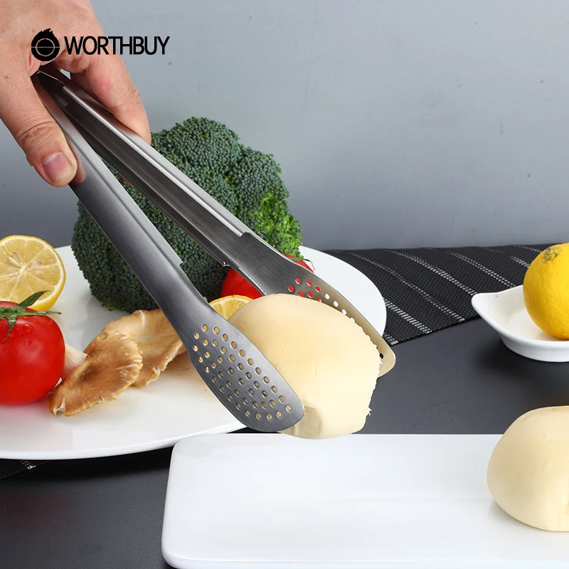 WORTHBUY щипцы для еды, 304 нержавеющая сталь, щипцы для барбекю, кухонные принадлежности для приготовления пищи, Нескользящие щипцы для подачи хлеба, салата, аксессуары Kichen