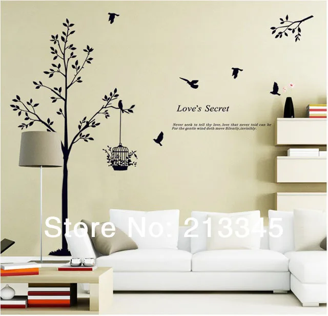 [Fundecor] Новое дерево для домашнего декора наклейки на стену птицы в клетке черная
