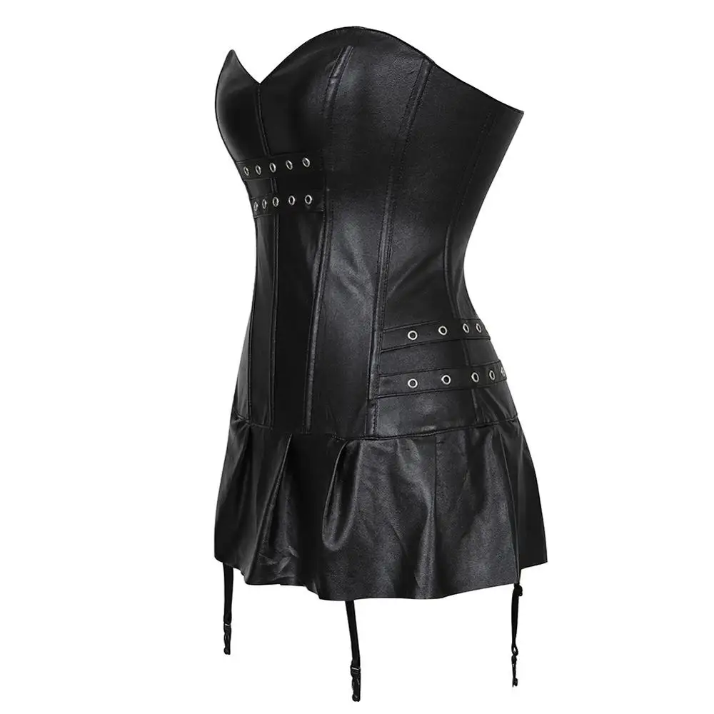 silver color zip Корсет женский из искусственной кожи с пряжками в стиле панк стимпанк сексуальное белье бюстье кожи - Цвет: silver color zip