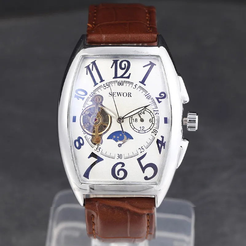 Бренд SEWOR Tourbillon дизайн Moon Phase автоматические самокручивающиеся механические