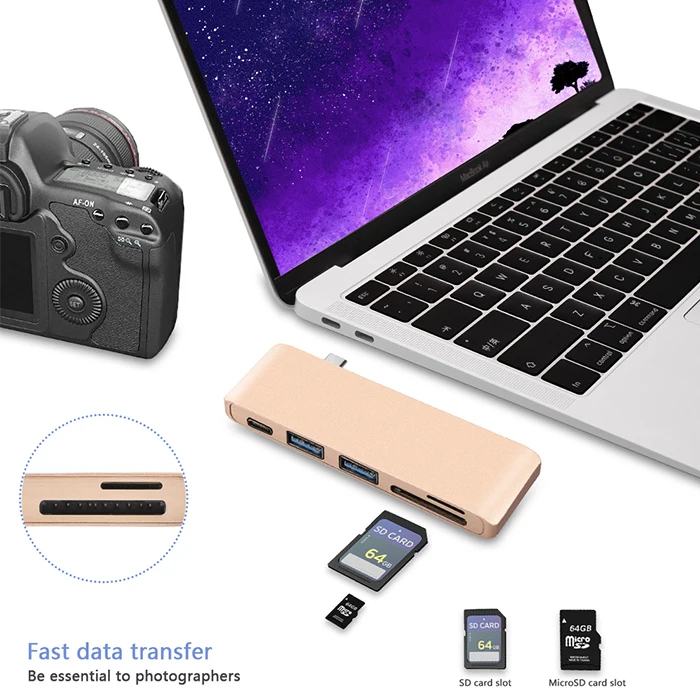Сдвоенный USB C концентратор Thunderbolt 3 адаптер USB-C с Micro SD/картридер слот для MacBook Air 13 дюймов модель A1932