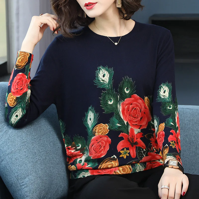 Новая мода 2018 осенне зимняя Дамская обувь с цветочным принтом свитер пуловеры