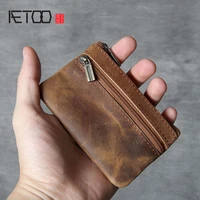 aetoo head layer cowhide mini wallet retro handmade ultra thin leather drivers license card pack