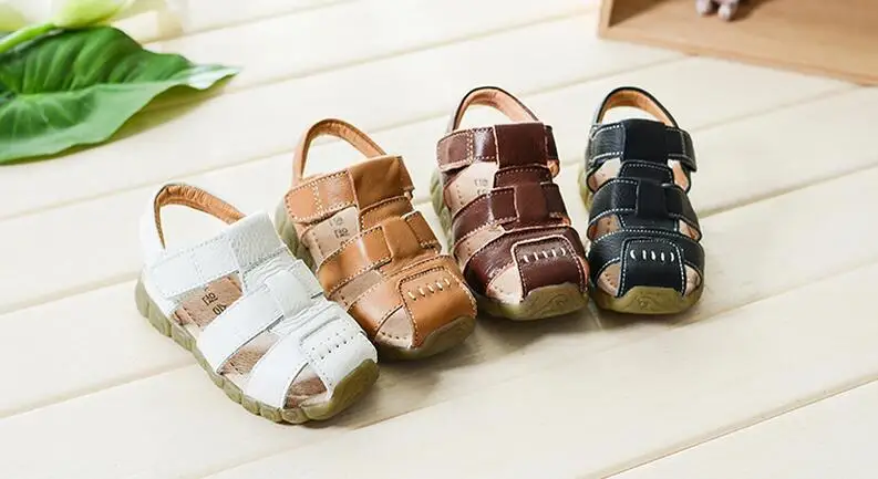 Детские кожаные сандалии для мальчиков Новинка 2017 года сезон лето корейская