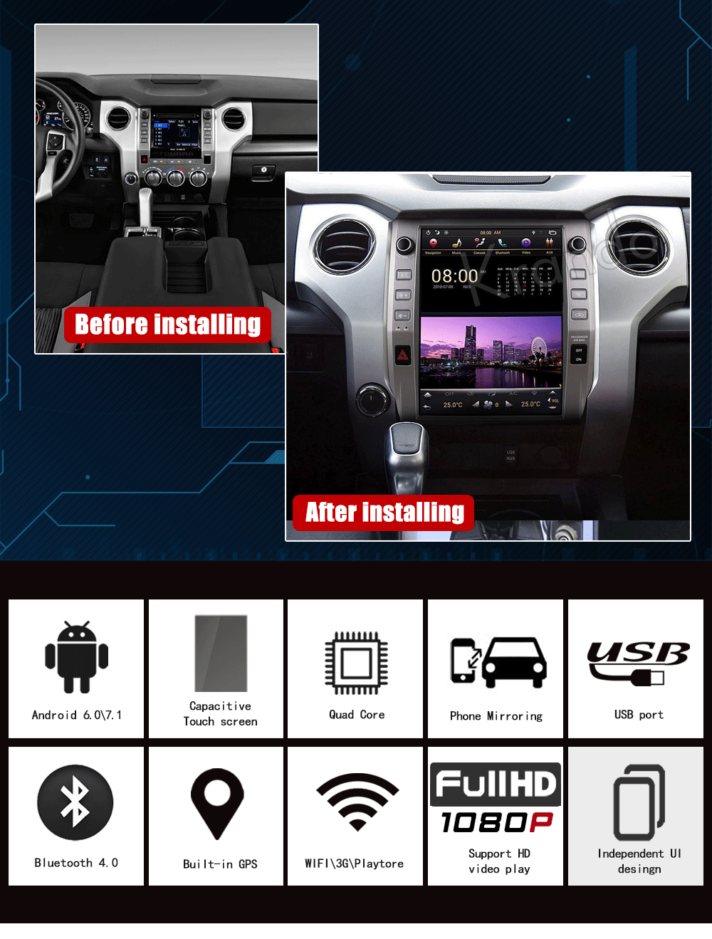 Krando Android 8,1 12," tesla вертикальный экран автомобиля радио gps Мультимедийная система для Toyota Tundra