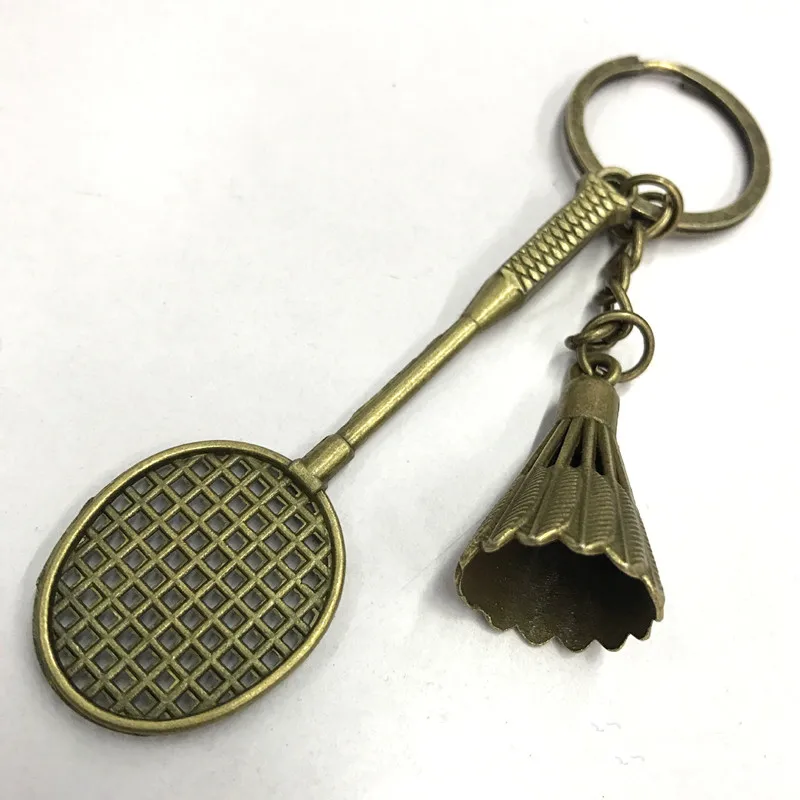 1 piece Antique Bronze Silver Metal Badminton Racket Keychain Trendy Cute Mini For Woman Man Car Sports key Ring Gifts | Дом и сад