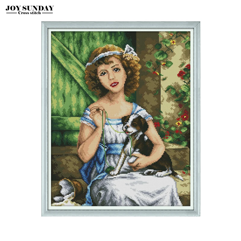 

Вышивка крестиком вышивка своими руками Aida ткань 14ct 11ct холст вышивка DMC набор девушка с собакой настенная живопись