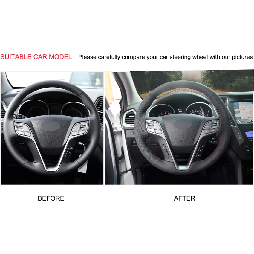 Hand-stitched DIY Black Micro Fiber Leather Car Steering Wheel Cover for Hyundai Santa Fe 2013-2018 ix45 2013-2016 Accessories | Автомобили