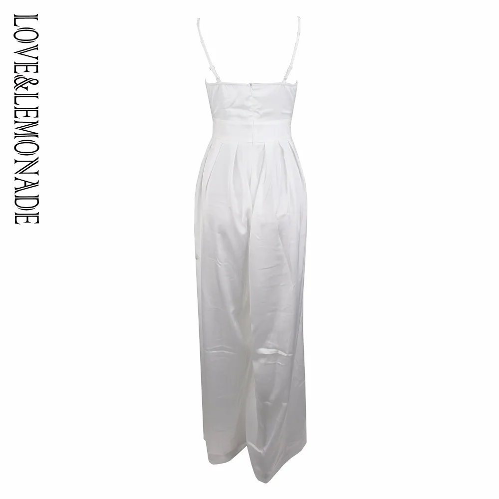 Свободный Белый комбинезон LOVE & LEMONADE с бантом на бретельках LM81048|strap jumpsuit|sexy white