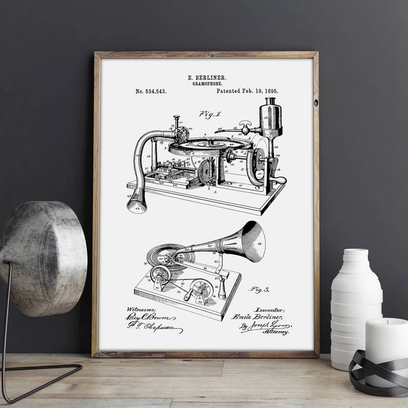 Плакат граммофона проигрыватель записей художественные принты декор