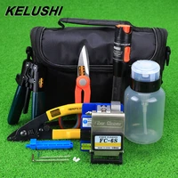 kelushi 15pcsset fiber optic ftth tool kit with fc 6s cleaver and 10mw visual fault locator fiber optic stripper free shipping