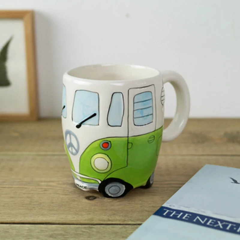 400 мл креативная ручная роспись двойные кружки в форме автобуса Ретро