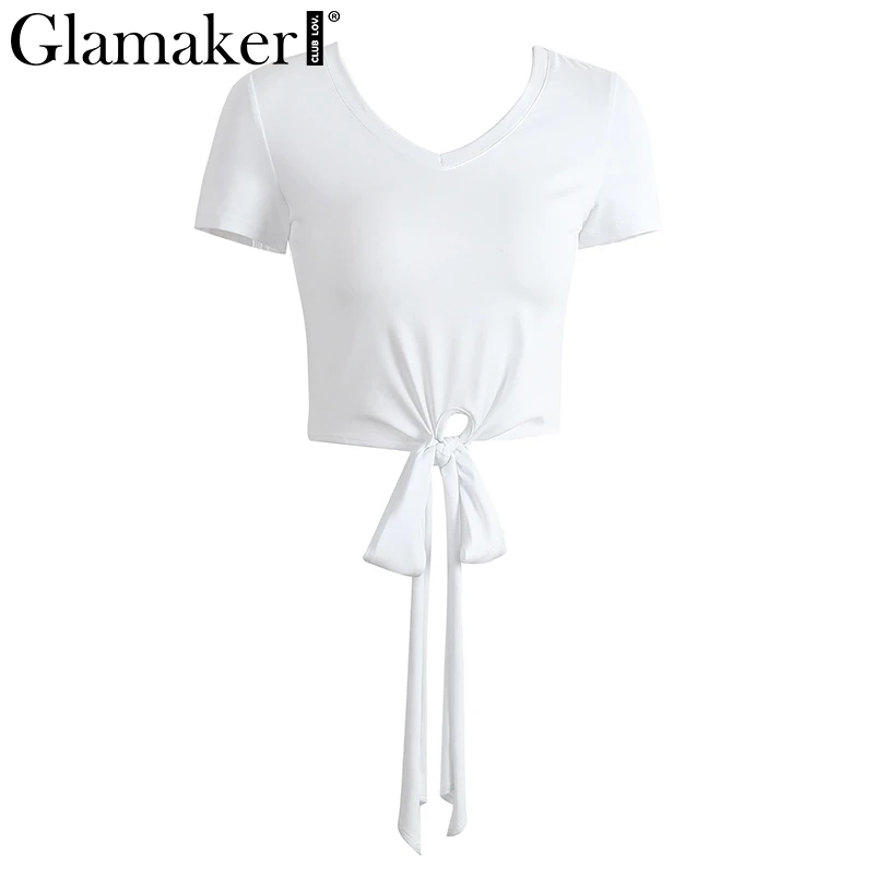 Женская блузка с бантом Glamaker белая длинная накладным хвостом на лето | одежда