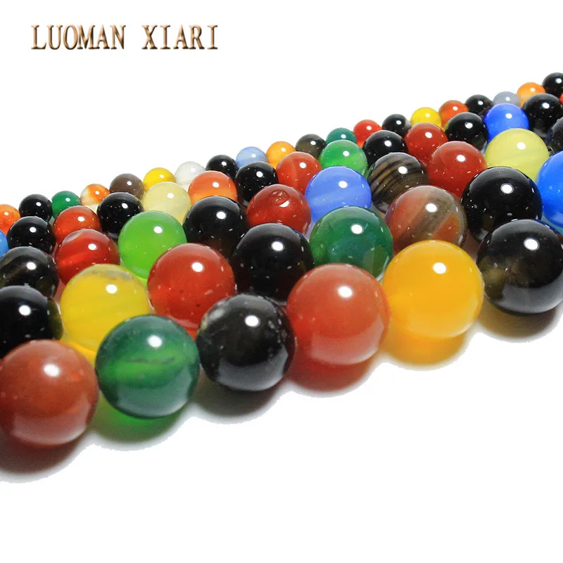 Круглые цветные бусины из агата LUOMAN XIAR для изготовления ювелирных изделий