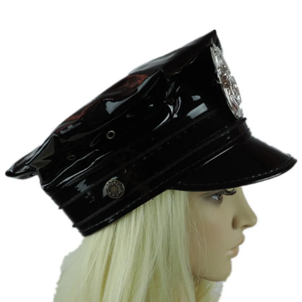 Черная военная шляпа из искусственной кожи восьмиугольная кепка для выступлений