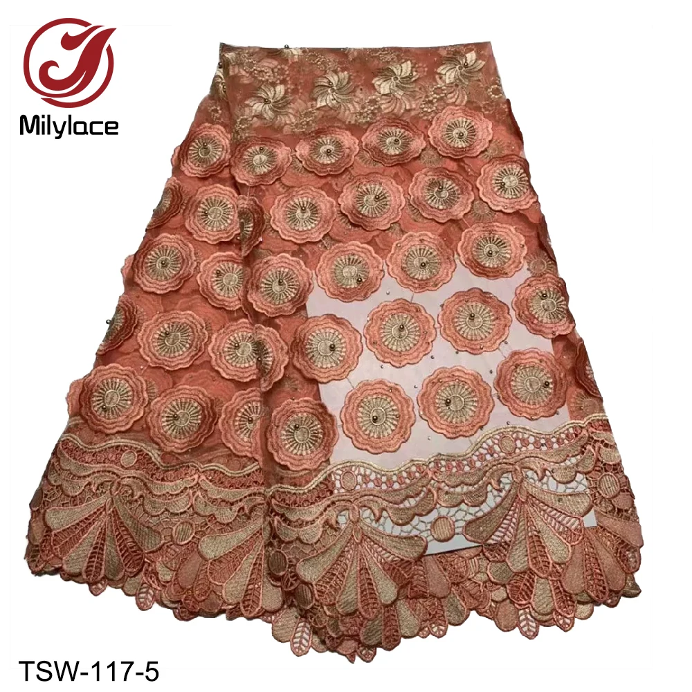 

Milylace new design African lace fabric 5 yards Nigerian tulle lace fabric with stones royal blue lace for party dresses TSW-117
