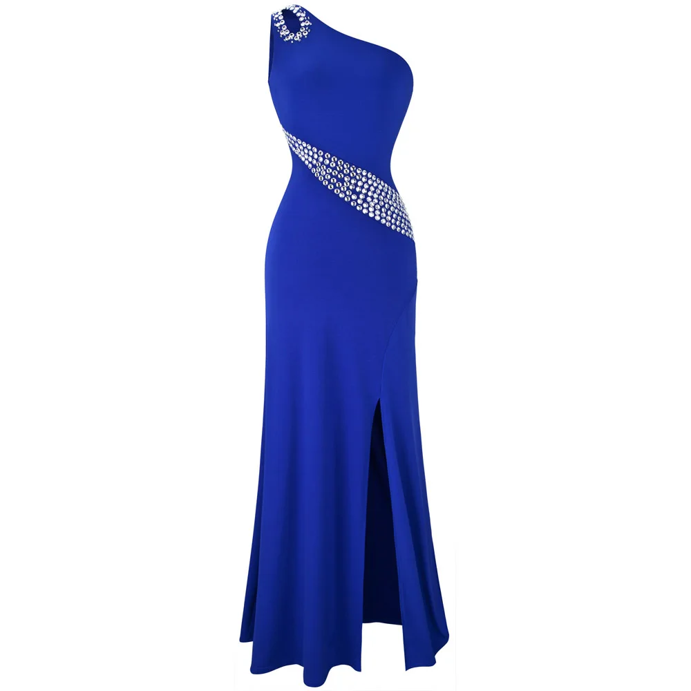 blue pic color Angel-Fashion женские Формальные Вечерние платья украшенное бисером плечо вечерние платья с разрезом халаты de bal 075 - Цвет: blue pic color