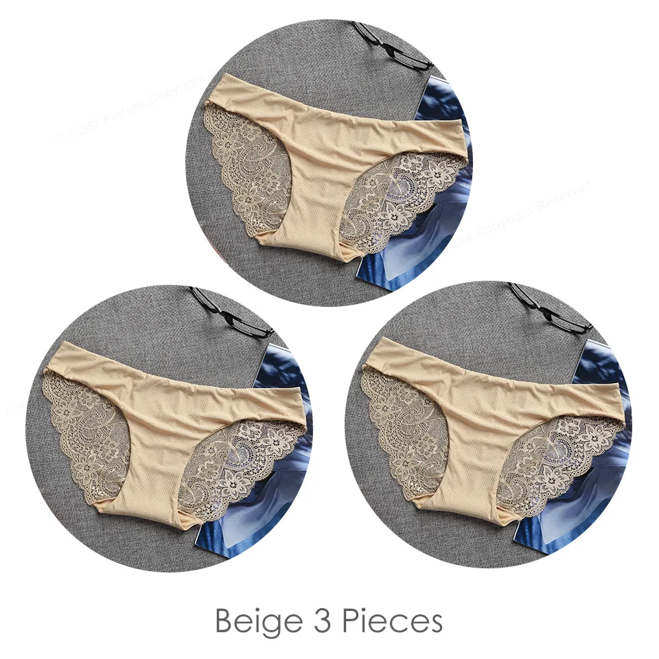Beige 3 Pieces Новинка, сексуальные шелковые бесшовные трусики для женщин, прозрачные кружевные танга, дышащая сетка, низкая посадка, нижнее белье для женщин, нижнее белье, 3 шт - Цвет: Beige 3 Pieces