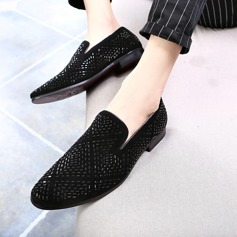 mens studded shoes black footwear rhinestone wedding luxury party shoes male cool designer loafers shoes for men