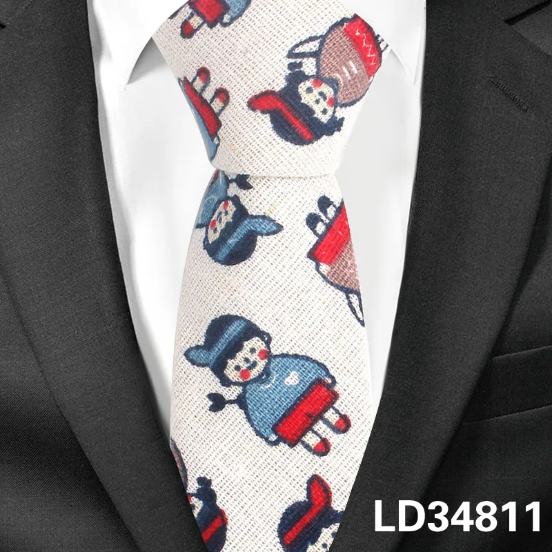 LD34811 Льняной хлопковый мультяшный галстук для мужчин и женщин для худой шеи галстук для свадьбы повседневные Галстуки с животными классические костюмы забавные тонкие галстуки - Цвет: LD34811