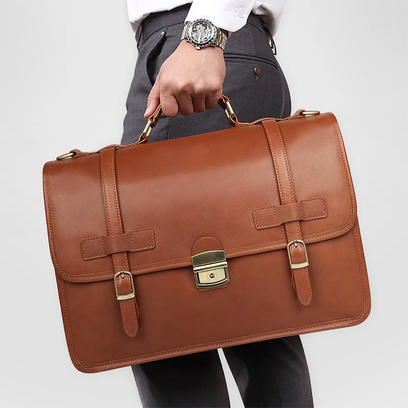 

Nesitu New Anti-thief Brown Thick Genuine Crazy Horse Leather Office Business Men Briefcase Male Portfolio Messenger Bags M7397