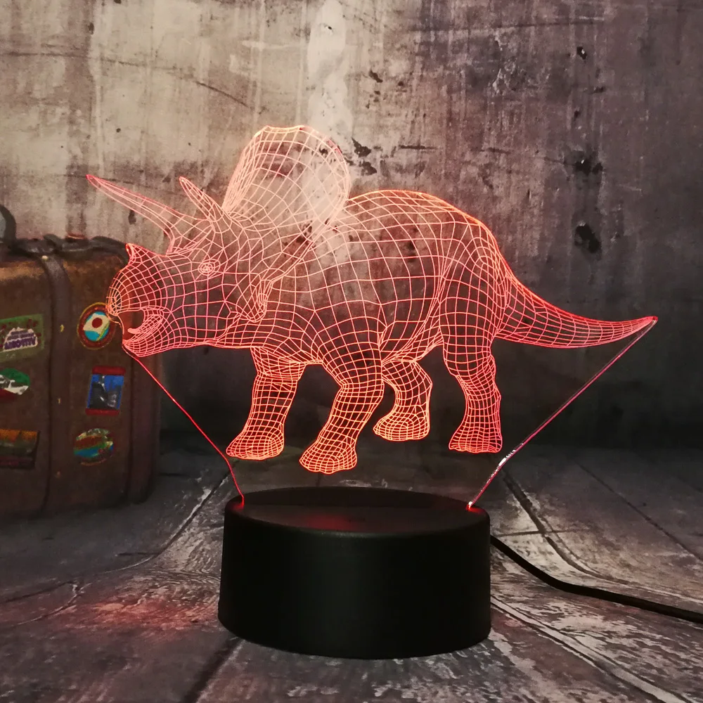 Пижама с динозавром из фильма «Парк Юрского периода»; Трицератопс 3D светодиодный Ночной светильник Настольная лампа для сна творческая детская игрушка Спальня домашний Декор Рождественский подарок