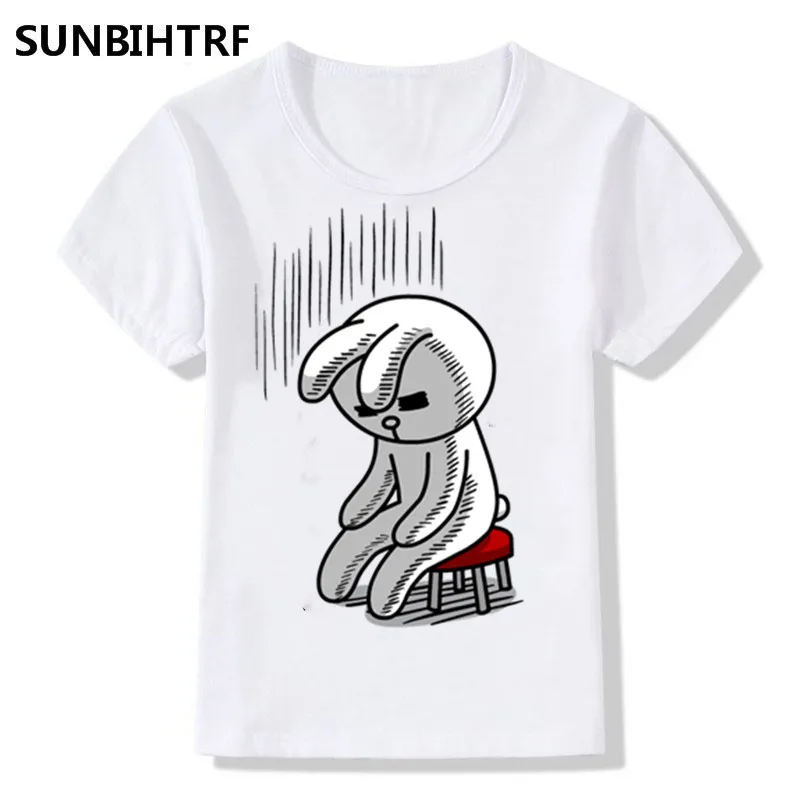 2018 детей мультфильм грустно кролик печати прикольные футболки Для на лето топы